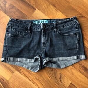 Roxy Dark Wash Denim Jean Shorts Rolled Hem Size 7